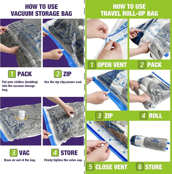 HIBAG Vacuum Storage Bags with Electric Pump, Vacuum Seal Bags for Clothing, Pillows, Blanket Bedding Comforters, 20 pack