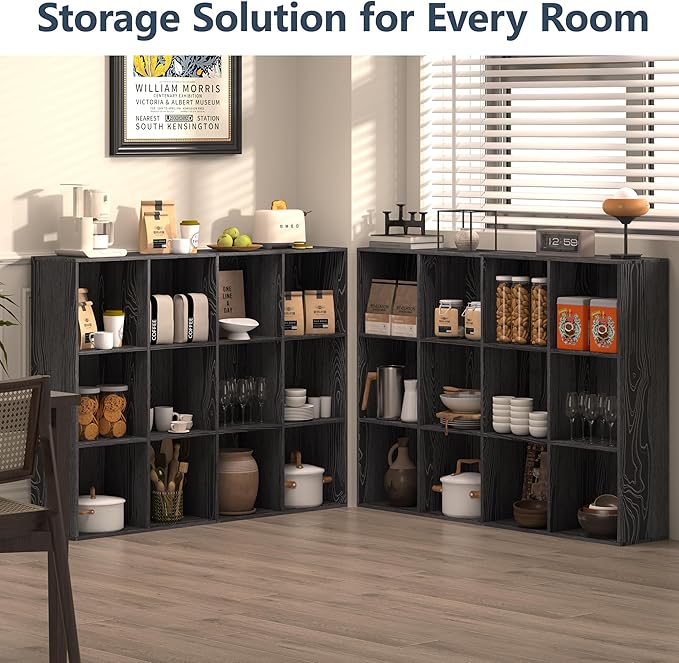 12 Cube Storage Organizer, Wooden Cube Shelves with Closed Back Panel, Reversible Bookcase, Cubes Closet Organizer for Home, Living Room, Kids Room, Office, Bedroom, Study, Hallway