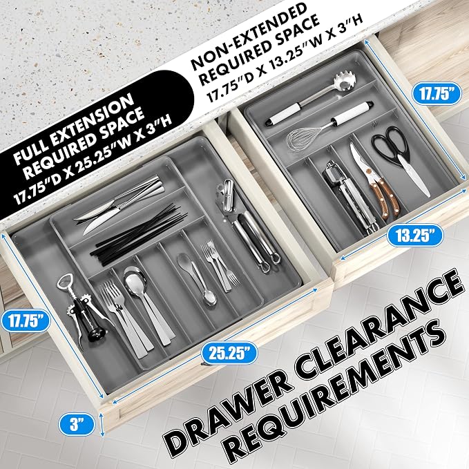 Simple Houseware Expandable Kitchen Drawer Flatware Organizer, Gray | Expandable Kitchen Drawer Flatware Organizer, Gray – Adjustable Cutlery Tray with 9 Compartments for Utensils and Silverware