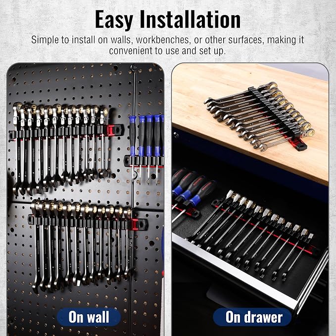 WORKPRO Magnetic Screwdriver and Wrench Organizer Set, 12-Slot Tool Holder | Aluminum Rail, Magnetic Force, Flexible High-Tension Tool Clips, For Tool Box Drawer & Wall-Mount Storage