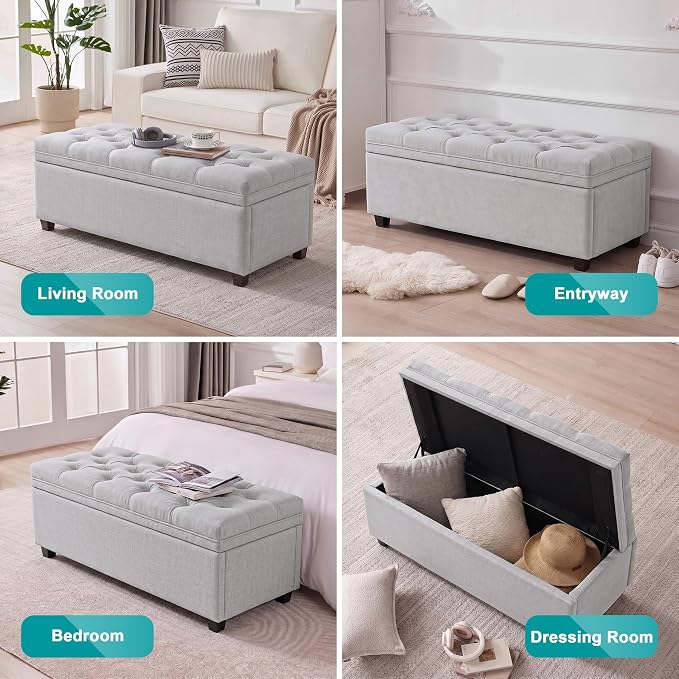 Mangodan 43 Inch Storage Ottoman, Tufted Ottoman with Storage | End of Bed Ottomans for Living Room, Bedroom, Modern Entryway Benchs