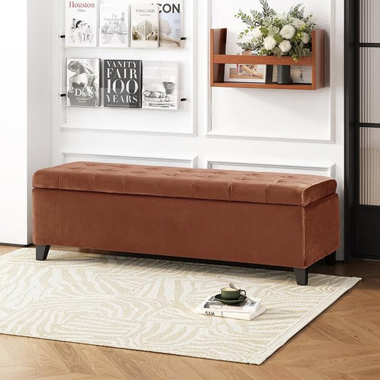 Upholstered Storage Ottoman Bench, End of Bed Bench with Storage Chest, Foldable Foot Rest with Legs for Living Room, Bedroom, Entryway, Dark Gray (Blush)