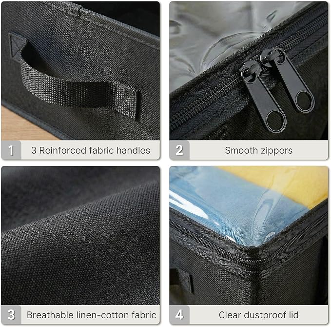 TidyCorner 2-Pack Under Bed Storage Containers, 4.5 Inches Tall Low Profile Underbed Clothes Storage Organizer Bin with Sturdy Sidewalls/Bottom, Underbed Storage Bins, Black