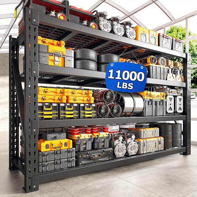Bepatio 11000LBS Heavy Duty Garage Shelving, 4-Tier Adjustable Storage Shelves Metal Shelving, Industrial Shelf for Basement Warehouse Commercial Garage Shop, 72" H× 60" W × 24" D, Black