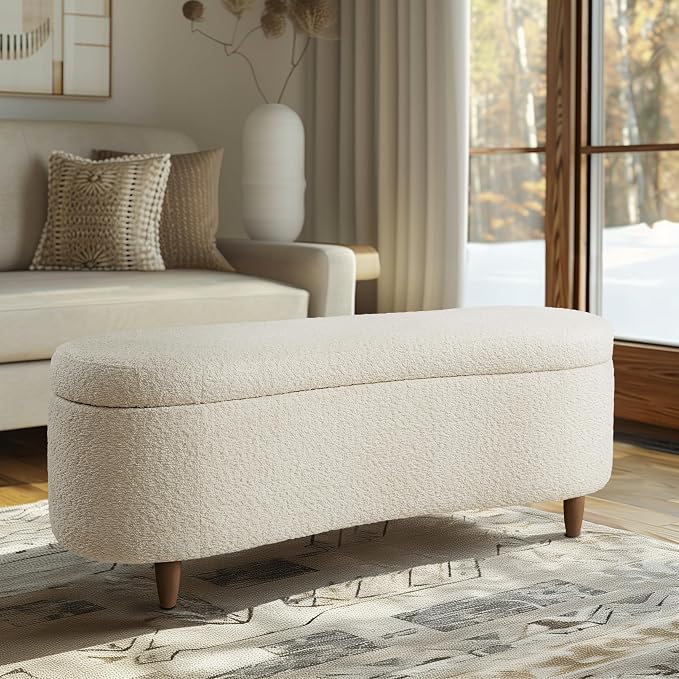 Bailey Boucle-Style Curved Storage Accent Bench