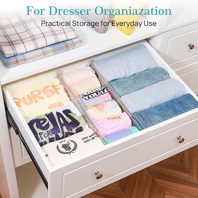 Vtopmart 4 Pack 4" Regular Upgrade Drawer Dividers for Clothes, 12.8"-22.3" Expandable Dresser Drawer Organizer, Clear Plastic Separators for Dresser, Baby Clothing, Underwear, Cosmetic, Toiletries