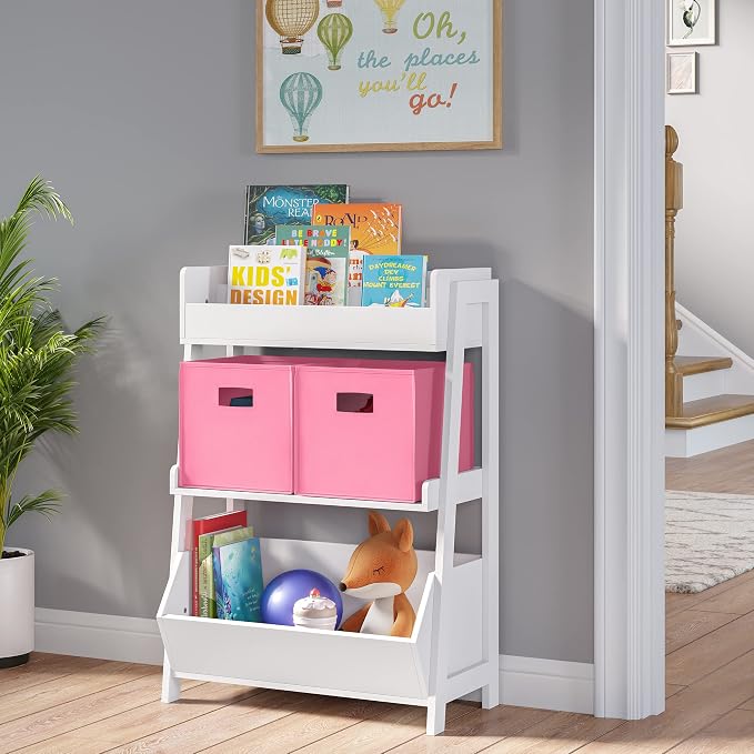RiverRidge Folding Storage Bins - 2-pack of 10in Tall Pink Cubes | Fabric Bins, Set of 2 Storage Cubes, Cut-out Handles, Playroom Closet Organizer, Collapsible Cubby with Bottom Board Insert