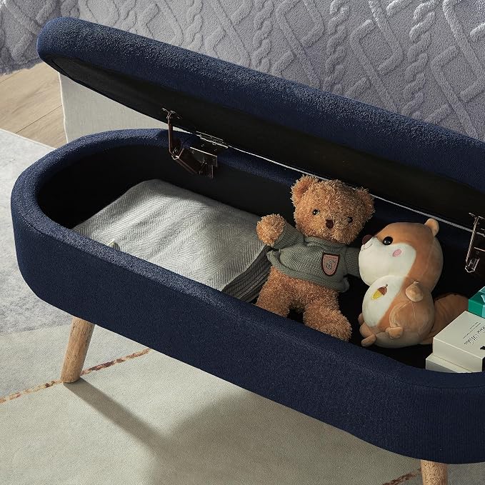 42.25" Ottoman with Storage, Storage Ottoman Bench with Safety Hinge, Boucle End of Bed Bench, Upholstered Entryway Bench for Bedroom, Living Room & Window, Holds up to 330 lb, Navy Boule