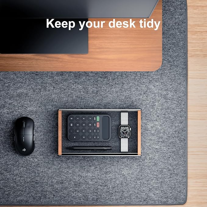 UPERGO Walnut & Aluminum Desk Drawer Organizer, Valet Tray Catchall for Men | EDC for Men, Open Top Design, Soft Felt Lining, Holds Keys Watch Pens Sticky Notes, Desk & Nightstand