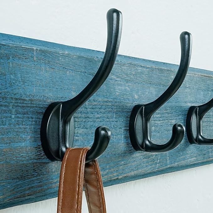 Coat Rack Wall: Patented, Heavy-Duty, 5-Double-Hooks Wooden Wall Mounted Coat Rack Coat Hanger Hook Rail for Winter Coats Hat Jacket Clothing, Weathered Blue, Pack of 2