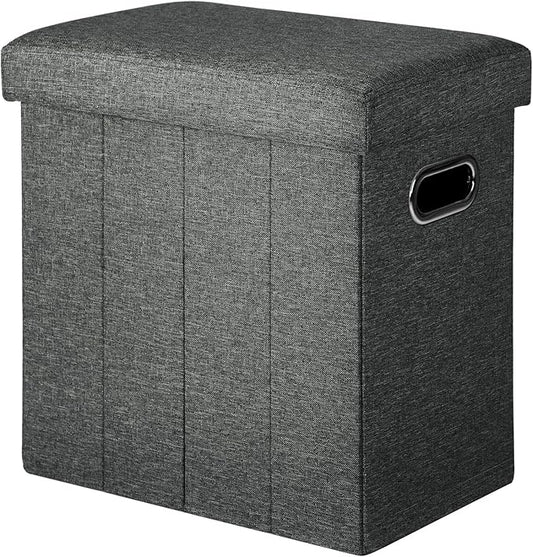 COSYLAND Collapsible Fabric Ottoman Footrest with Storage - Folding Foot Stool Furniture with Handles - Toy Chest Linen Gray - 16.5x16.5x10.6in - Charcoal
