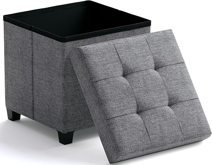 Ornavo Home Square Cube Storage Ottoman with Legs, 15x15x15, Gray | Foot Rest Stool Seat; Holds Up to 600 lbs; Ideal for Living Room, Bedroom, Home Office or Dorm