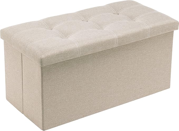 Youdesure 30 Inch Folding Storage Ottoman, Faux Leather Storage Ottoman Bench with Padded Seat, Storage Foot Rest Supports Up to 350 lbs for Living Room, Bedroom, Hallway, Beige
