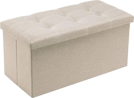 Youdesure 30 Inch Folding Storage Ottoman, Faux Leather Storage Ottoman Bench with Padded Seat, Storage Foot Rest Supports Up to 350 lbs for Living Room, Bedroom, Hallway, Beige