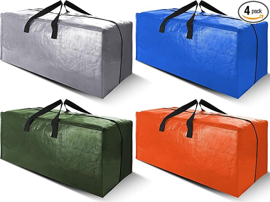Cosy Family 4 Pack Heavy Duty Extra Large Moving Bags with Backpack Straps - Strong Handles & Zippers, Storage Totes For Space Saving, Fold Flat, Alternative to Moving Box (Set of 4, Multicolored)