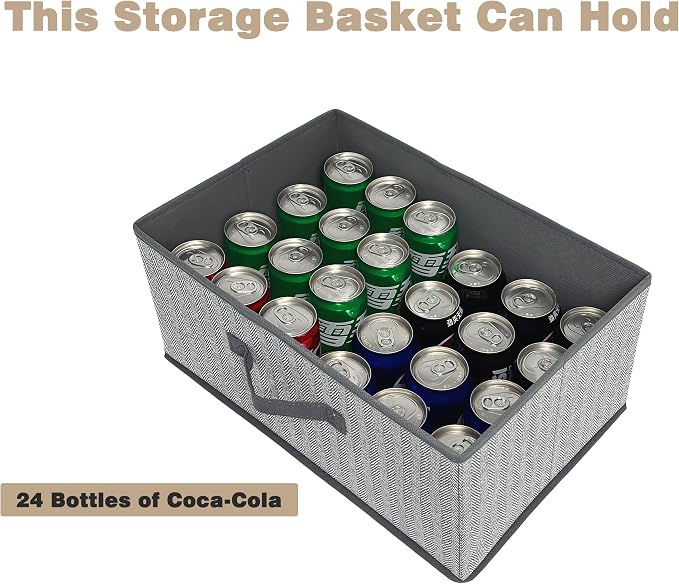 Storage Baskets, 15.7 Inch Woven Fabric Bins, Storage Cubes with Reinforced Handles, Organizer Bins for Closet Shelves, Foldable, for Toys, Clothes (2PCS/Grey-15.7*11*7.8inch)