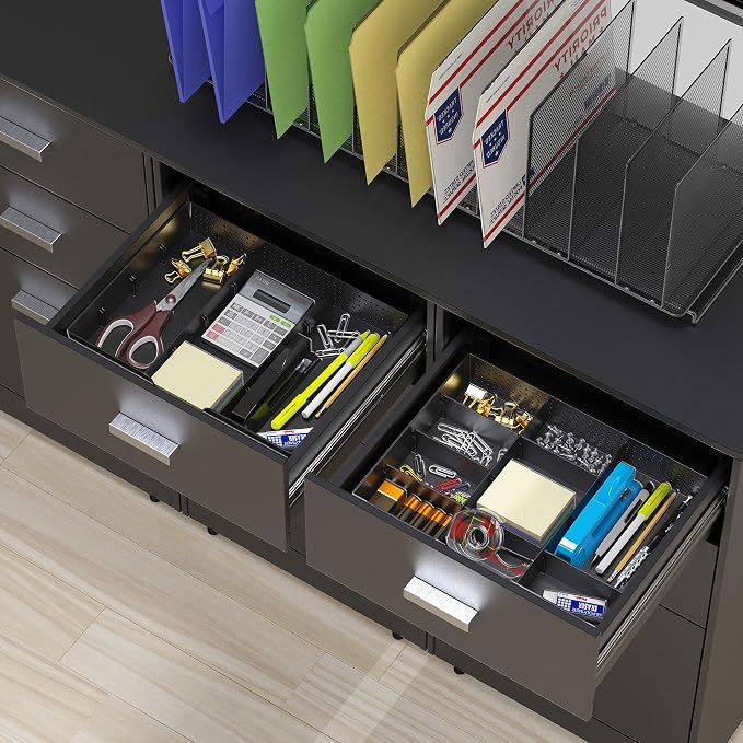 Simple Houseware Drawer Organizer Tray, 9 Adjustable Compartments, Black | For Office, Makeup, and Craft Drawer or Desktop Storage