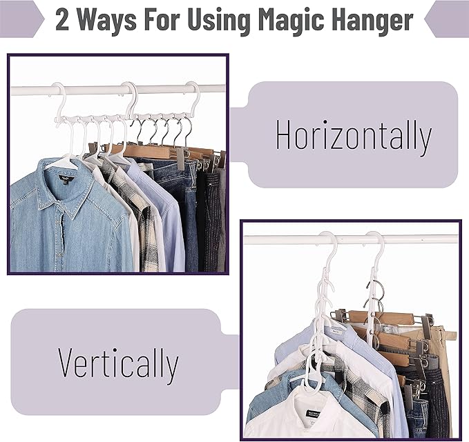 Mr. Pen- Space Saving Hangers, 8 pcs, 360° Rotating Hooks | Magic Cascading Hanger Organizer with 5 Enclosed Slots, Closet Organizers and Storage for Clothes