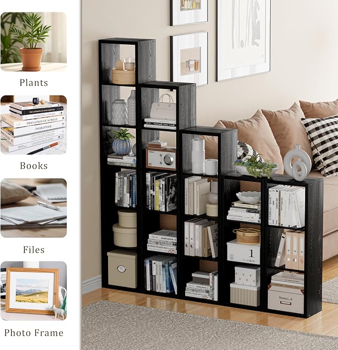 VDNEND Cube Storage Organizer Bookcase, 3 Tier Decorative 11 inch Open Back Cubical Shelf with Thickened Border, Display Bookshelf for Living Room, Home Office, Sturdy Room (Black, 3 Cube)