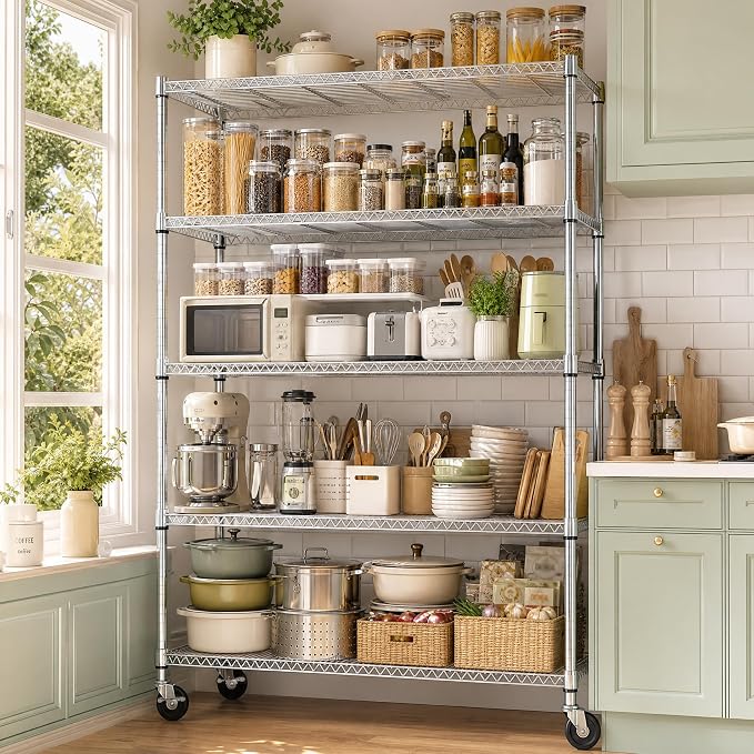 M MZG 5-Shelf Heavy Duty Garage Shelving Wire Adjustable Storage Rack for Kitchen Laundry Bathroom Pantry 1750 lbs Capacity Silver 17.7 x 47.3 x 75.6 Inch