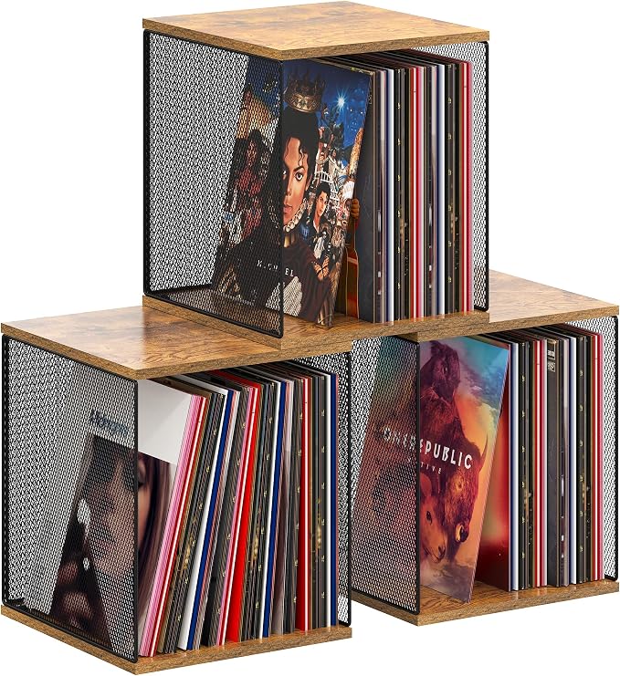 Dmevkic 3 Cube Vinyl Record Storage | DIY Stackable 120-150 Records Visualize Album Storage Record Storage Crate