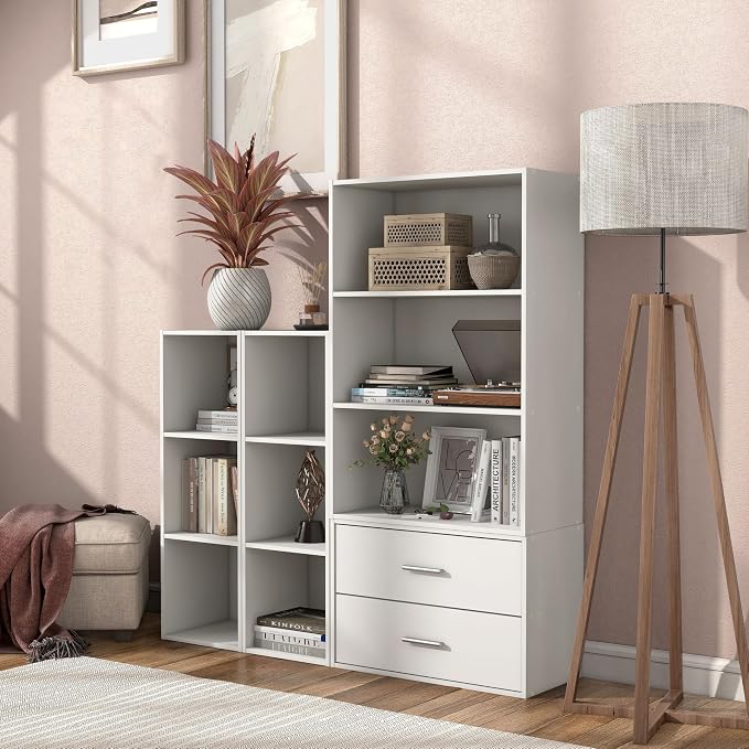 Homes: Inside + Out Apexa 3-Cube Storage Organizer Shelves, Stackable Wood Bookcase Fits Cubby Bins for Organization, Dorm Teen Room Decor & Home Office, White