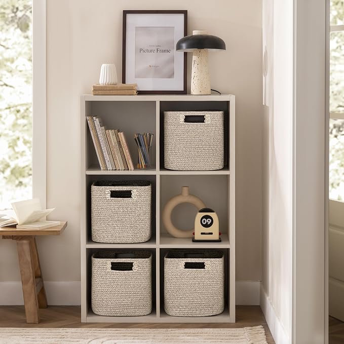 UBBCARE Set of 4 Storage Basket-13 X 13 X 13 in, Cotton Rope Baskets for Shelves, Toys, Book, Cube Storage Bins with Handles, Woven Storage Basket for Organizing, Mix-Brown