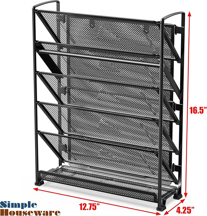 Simple Houseware 6-Tier Wall Mount Document Letter Tray Organizer, Black | 5 Tilted Trays + 1 Flat Bottom Tray, Wall Mount Hardware Included
