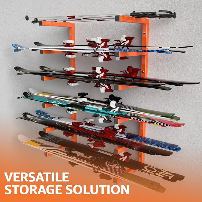 YYR Wood Organizer and Lumber Storage Rack Wall Mount, Heavy Duty Metal Shelf with 6-Level Holds Up 1200 LBS, Indoor & Outdoor Use - Orange