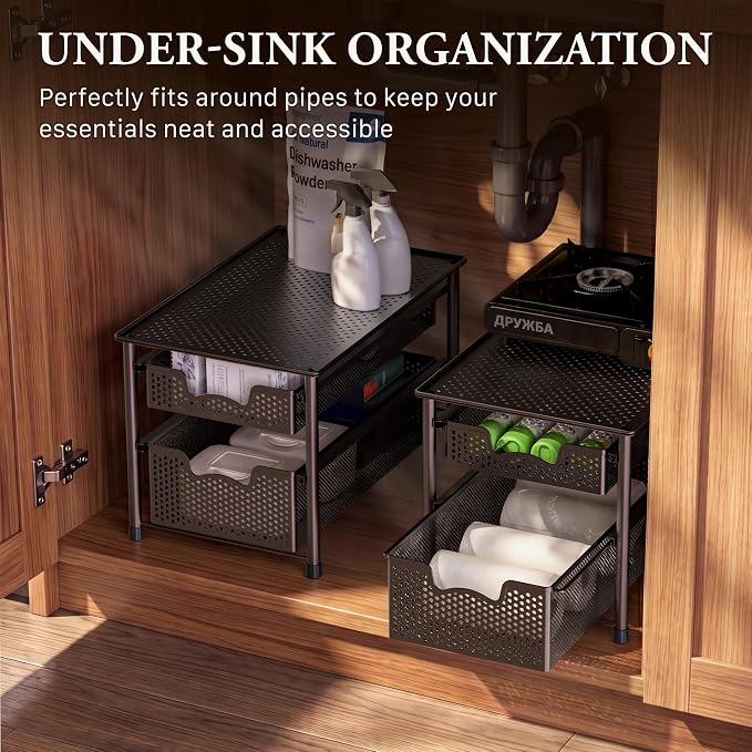 Simple Houseware Stackable 2 Tier Sliding Basket Organizer Drawer, Bronze