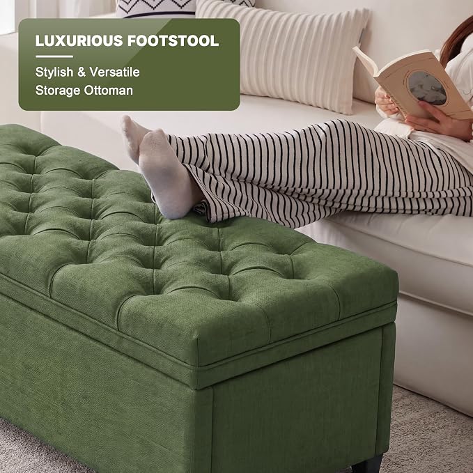 Mangodan 50 Inch Large Storage Ottoman, Tufted Ottoman with Storage | End of Bed Ottomans for Living Room, Bedroom, Modern Entryway Benchs