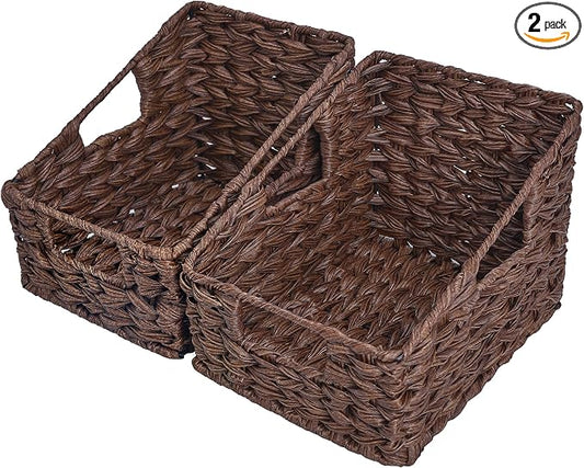 Granny Says Wicker Storage Baskets, Waterproof Wicker Basket With Handles | Wicker Storage Baskets For Pantry, Open Front Basket For Shelves, Kitchen Storage Baskets, Decorative Basket For Home Decor