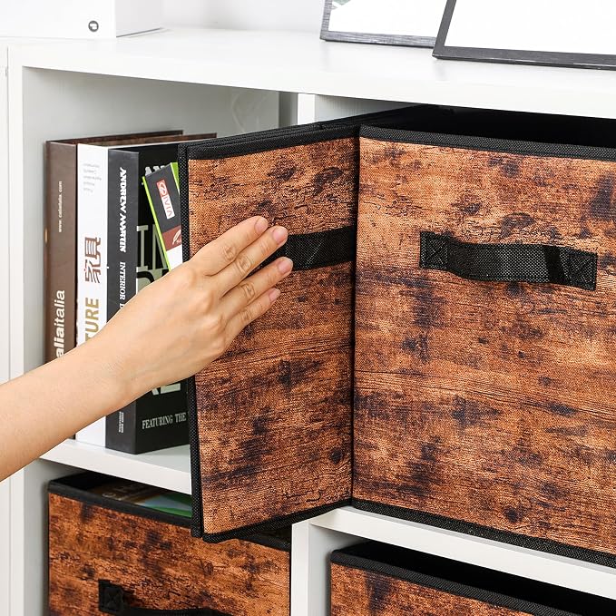 Stero Fabric Storage Cubes, 3 Pack Foldable Storage Bins with Handle, 11 Inch Storage Baskets Box for Shelves, Closet, Organizer, Rustic Brown and Black