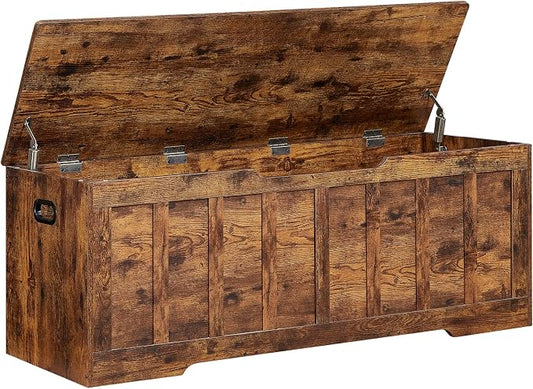 VANKILEY 51.2" Storage Chest Extra Large,Wooden Storage Bench,Rustic Brown | Chest with 2 Safety Hinges, 51.2*15.7*19.1inches, Wooden Trunk for Bedroom, Livingroom,Entryway,Easy Assembly.