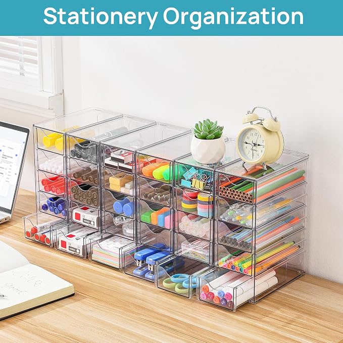 Vtopmart Acrylic Desk Organizer with 30 Drawers for Office, Makeup, Crafts | Clear Storage Drawers for Office Supplies, Desktop Organization for Makeup, Jewelry, Art Crafts, Bead, Pen, Stationary