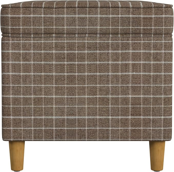 Spatial Order 24" Dinah Collection Storage Ottoman - Brown Windowpane Fabric