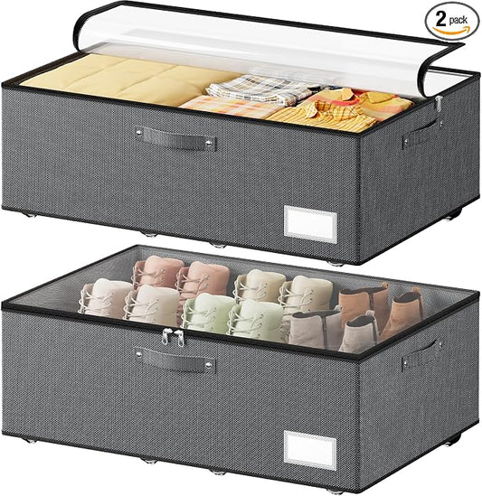 Dayacoco Under Bed Storage With Wheels,10in Underbed Storage Containers 65L | Large Capacity Underbed Storage, No Assembly Required Rolling Under Bed Storage for Clothes Blankets Shoes Grey