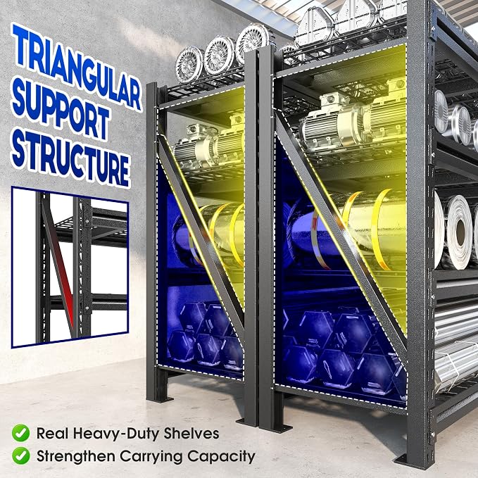 Romorgniz 5020LBS Heavy Duty Garage Shelving, 68.2" W Storage Shelves with Wire Deck, Rust/Water Resistant, 4 Tier Adjustable Industrial Shelving for Warehouse Basement, 23.5" D Deep x 72" H, Black