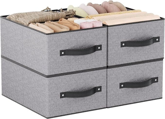 Storage Baskets with Handles,13×9.1×5.5 In,Gray Boxes,4Pack | Storage Bins for Shelves,Foldable Clothing Drawer Organizer,Closet Containers for Home,Office,Large Fabric Cubes