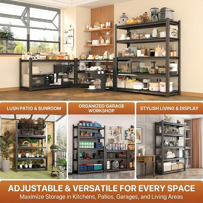 Garage Shelving, Heavy Duty Storage Shelves with Anti-Fall Rails | 3500 LBS metal shelving with Adjustable Industrial Steel Rack for garage, basement, pantry, kitchen and warehouse storage