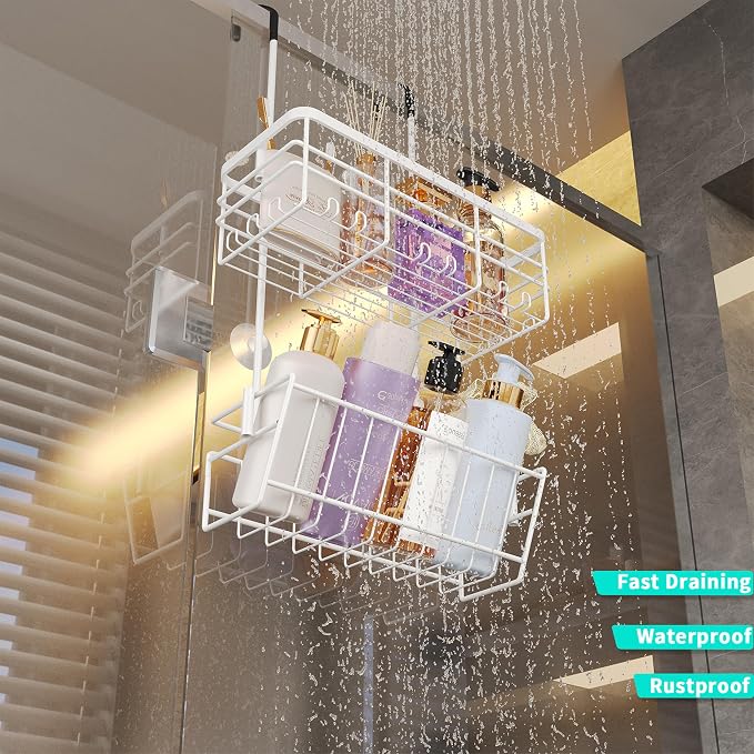 HapiRm Hanging Shower Caddy Organizer - No Drilling Shower Organizer with Inclined Shelf, Rustproof & Waterproof 304 Stainless Steel Bathroom Caddy - White
