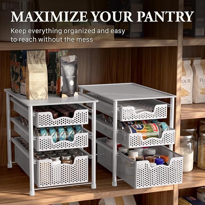 Simple Houseware 3 Tier White Alloy Steel Sliding Basket Organizer Drawer Cabinet | 3 Tier White Alloy Steel Sliding Basket Organizer Drawer Cabinet