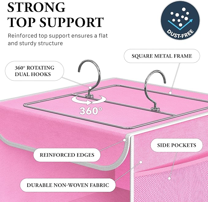 Simple Houseware 6 Shelf Hanging Closet Organizer, Pink | 360° Rotating Dual Hooks, Top Support Metal Frame, 6 Side Mesh Pockets