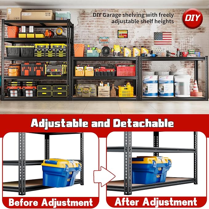 ROOMFAVE 40" W Garage Shelving 2300LBS Storage Shelves Adjustable Metal Shelving 5 Tier Garage Utility Rack Shelf for Warehouse, Pantry, Closet, Kitchen 72.2" H x 40" W x 20" D, Black,Gift