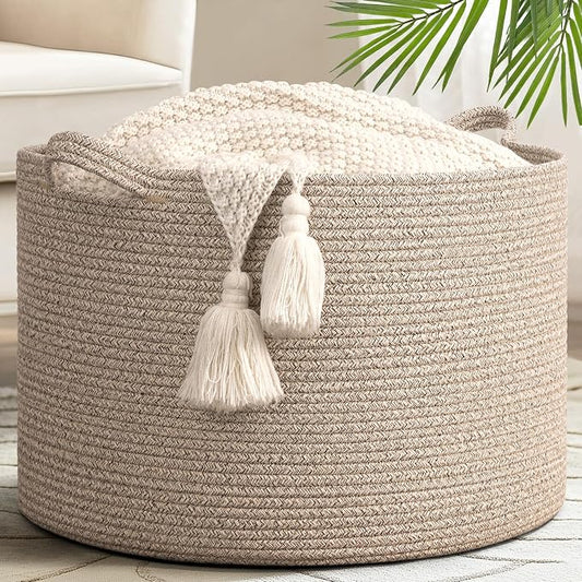 Goodpick Large Wicker Basket for Blankets, Baby Toy Storage Basket, 65L | 19.7 x 19.7 x 12.6 In Baby Storage Basket for Nursery, Blanket Basket for Living Room, Laundry Basket for Towels, All Brown