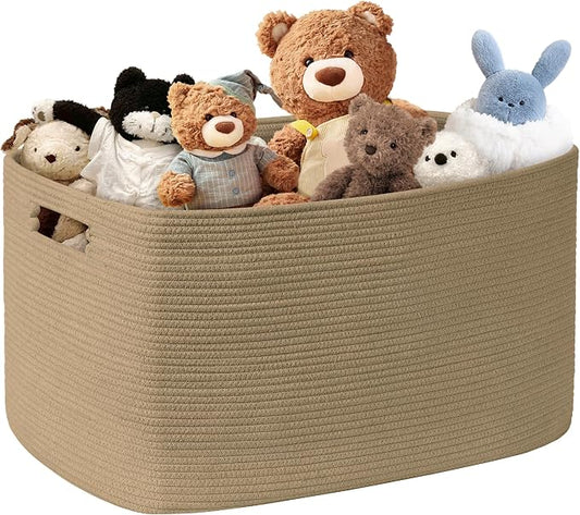 86L Large Woven Laundry Basket Hamper with Handles, Jute | collapsible wicker hamper, storage for dirty clothes, toys, blankets, gifts, living room, bedroom, bathroom, 24"x16"x14"