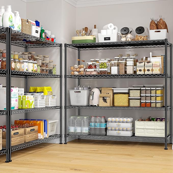 DurayLoly Extra-Wide 4-Tier 800LBS Storage Rack, Adjustable Shelves, Black | Heavy-duty Commercial steel, Tool-free assembly, Rustproof, 45"W x 13.5"D x 59.4"H, For kitchen garage pantry basement