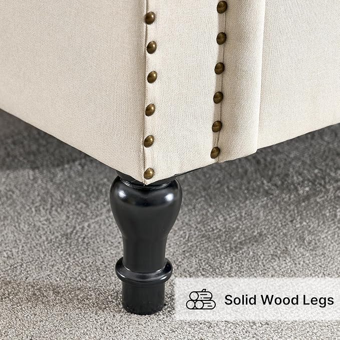 Storage Bench 67" Linen End of Bed Benches Beige | King Size Storage Bench for Bedroom with Rolled Arms Tufted Ottoman Benches Upholstered Bench for Living Room Entryway