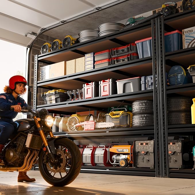 48" W Garage Shelving, Garage Storage Shelves Heavy Duty 3000LBS, Adjustable Metal Shelving Unit 5 Tire Industrial Shelving for Warehouse, Pantry, Closet, Kitchen, 72" H x 48" W x 18" D, Black, 2PCS