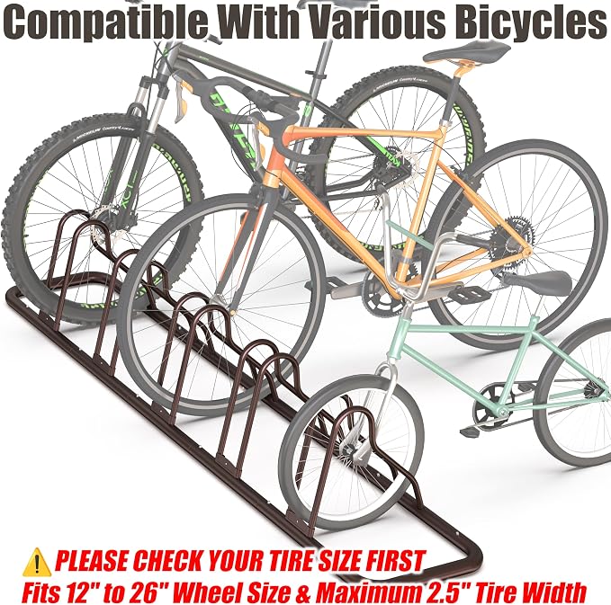 Simple Houseware 5-Bike Adjustable Floor Storage Rack for Garage, Bronze | Bicycle Parking Stand Organizer for Road and Kids Bikes